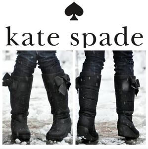 Kate Spade New York Cagney Quilted Bow Wedge Boot Black Satin Women's‎ Size 6 M
